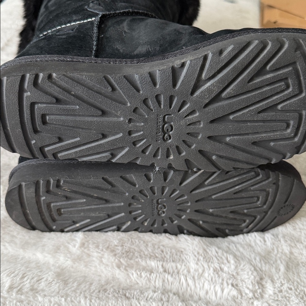 UGG Women’s Suede Fur-Trimmed Tall Boots, Black, Size 10 - Picture 3 of 7